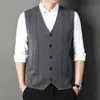 Chaleco de Lana con Cardigan para Hombre de Primavera y Otoño, Chaleco Tejido de Color Sólido con Cuello en V para Edad Media, Suéter de Papá, Chaleco sin Mangas