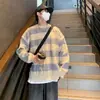 Suéter de Estilo Holgado de Moda con Cuello Redondo Rayado Suave y Esponjoso para Hombre Otoño Holgado Perezoso Regular de Moda Invierno Manga Larga Casual