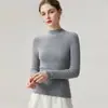 Suéter de punto 100% cachemir puro, cuello semi-alto, corte ajustado, para mujer, capa base de otoño e invierno, top versátil