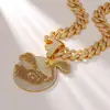 Hip-Hop Europeo y Americano Flamenco de Diamantes Completos Dibujo Animado Anime Colgante Aleación Cadena Cubana Collar de Moda Callejera para Hombres Venta al por Mayor
