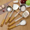 Mango con Veta de Madera Acero Inoxidable Espátula Cucharón Espátula para Freír Cuchara Ranurada Utensilios de Cocina Aislantes del Calor Juego de Cocina