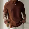 Chao Lun Bu Amazon Transfronteiriço Masculino Cor Sólida Gola Lapela Botão Frontal Manga Curta Jacquard Camisa Polo Casual Diário Slim Fit