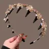 2025 Nueva Horquilla Celebridad de Internet Coreana Diadema de Encaje Crema para Mujer con Corona Alta y Diadema Ancha Antideslizante Accesorio para el Cabello