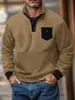 Comercio Exterior Transfronterizo para Hombre Forro Polar Cuello Vertical Media Botonadura Manga Larga Bolsillo Táctico Solapa Jersey Polo de Entrenamiento