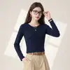 Camiseta Básica Yizhi de Gola Redonda com Manga Longa Curta para Mulheres, Outono 2026, Caimento Justo, Emagrecedora, Cor Sólida, Top Básico para Camadas