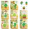 8 Folhas Adesivos de Rosto de Cacto que Mudam Desenho Adesivos Patchwork de Desenho Animado para Crianças Brinquedo Educativo Feito à Mão Adesivos de Recompensa Pequeno Presente