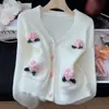 2026 Cardigan de punto con diseño floral tridimensional, rejuvenecedor, corte holgado, nuevo abrigo de otoño e invierno, top de nicho para mujer, versátil