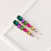 Brincos Quadrados de Diamante de Liga, Brincos Longos de Diamante Verde Brilhante Retrô da Moda, Brincos Populares Exagerados Elegantes Europeus e Americanos