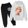 Conjunto de Sudadera Infantil con Estampado de Cachorro de Dibujos Animados, Nuevo Estilo Conjunto de Dos Piezas con Sudadera con Capucha para Niños y Niñas, Estilo Europeo y Americano
