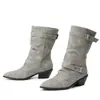 Botas de moda de salto alto para mulheres, botas de cano alto com bico fino, de ponta, para outono e inverno, botas femininas versáteis plus size, botas femininas de couro sem cadarço