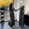 Vestido de punto largo con capucha estilo francés para mujer, elegante vestido suéter ajustado para otoño e invierno