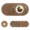 Porta-copos oval estilo nórdico em couro com estampa de vaca, à prova d'água e de óleo, tapete resistente ao calor para uso doméstico