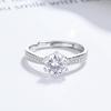 Anel de zircão com seis garras de prata esterlina 925, feminino, verão, simples, all-match, abertura ajustável, anel de luz, luxo, elegante, joia de prata