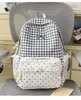 Mochila Estilo Menina Doce com Estampa Xadrez e Renda Colorida Sólida, Mochila de Aparência Sofisticada e Fofa para Estudantes em Viagens de Férias