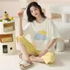 Pijamas para Mujer Verano Mujer 2025 Nuevo Mujer Algodón Puro Manga Corta Pantalón Capri Traje Jersey Ropa para Casa Verano
