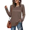 Em Estoque 2025 Roupas Femininas Transfronteiriças Europeias e Americanas Amazon Outono e Inverno Nova Camiseta Casual Listrada de Manga Longa com Gola Redonda e Pregas