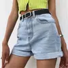 Shorts de Mezclilla para Mujer Nueva Llegada Dobladillo Combinan con Todo Cintura Alta Verano Adelgazantes Delgados Tallas Grandes Sueltos Pierna Ancha Casual Pantalones Cortos Calientes Modernos