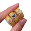 Anel Vintage Flash Diamond Edição Larga com Cordão e Contas Anéis para Mulheres Anel Vintage Aberto Ajustável Estilo Corte