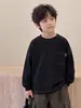 Camiseta de Manga Larga para Niños 2026 Otoño Nueva Camiseta Básica de Algodón Puro para Niños Mayores, Cuello Redondo Versátil Moderna