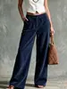 Pantalones de pana anchos retro para mujer Otoño/Invierno 2026, Pantalones rectos de cintura alta con doble bolsillo, Pantalones casuales transfronterizos europeos y americanos