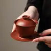 Miyan Original Arcilla Púrpura Zhuni de Mina Arcilla Púrpura Sancai Gaiwan Tazón de Té Casero Taza de Té Juego de Té Kung Fu Tazón de Té Vintage Antiescaldante