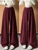 Calça Burgundy Estilo Coreano com Barra Curva Feminina Outono 2026 Nova Estilo Preguiçoso Solta Emagrecimento Petite Casual Calça Balão