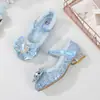 Invierno Nuevo Estilo Zapatos Azules de Princesa Elsa para Niñas con Lazo Zapatos de Cristal y Zapatos de Terciopelo de Una Sola Pieza Tacones Altos para Niños Venta al por Mayor