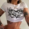 Verão Novo Puxador de Gola Redonda Manga Curta Carta Impressão Umbigo Europeu e Americano Feminino Top T-shirt