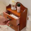 Caja de almacenamiento de madera maciza estilo cajón para escritorio vintage, caja de madera para exhibir artículos diversos de oficina, caja multifuncional para cosméticos y joyas