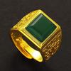 Anel Boutique Banhado a Ouro 24k Joias Masculinas Latão Joias Ouro Areia do Vietnã Ônix Gema Embutida Anel Abertura