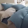 Conjunto de Quatro Peças Liso Colorido Espesso Escovado 100% Algodão Classe A Outono e Inverno, Conjunto Simples Amigo da Pele Quente Combinação Bicolor