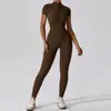 Atacado transfronteiriço de roupas de yoga: Macacão esportivo com zíper, manga curta, modelador, com sensação de segunda pele, para Pilates e fitness feminino, disponível para dropshipping