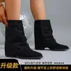 Botas de mujer hasta la pantorrilla con aumento de altura interno, punta fina, gamuza, diseño apilado, nuevo estilo otoño/invierno 2026, botas de montar de tubo alto ajustadas