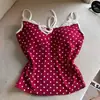 Camisole feminina ousada com retalhos de renda e bolinhas, com sutiã embutido, modeladora e que valoriza a silhueta, estilo puro e sensual, top sem mangas para mulheres, verão