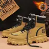 Nuevos Zapatos de Trabajo de Caña Alta, Botas Martin con Forro Polar Añadido, Zapatos de Invierno para Hombre, Modernos y Versátiles, Suela Gruesa, Engrosados, Zapatos de Algodón Cálidos