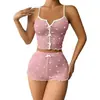 Nuevo Conjunto de Pijama Sexy de Costilla con Estampado de Pestañas en Forma de Corazón, Moda Europea y Americana de Venta Caliente para Mujer