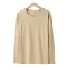 Camiseta Base de Color Sólido para Primavera y Otoño, Talla Grande, Algodón, Cuello Redondo, Manga Larga, Personalizable, Se Puede Engrosar, Estampado de Terciopelo con Logo y Patrón Bordado