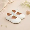 Zapatos pequeños de cuero ligeros y cómodos para niñas, para uso diario, fiestas escolares y salidas, color liso, de una sola tira, de corte bajo, estilo retro coreano
