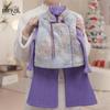 Colete roxo para meninas Ningli Outono e inverno Novo estilo nacional Cheongsam Calças de colete para meninas Terno infantil chinês