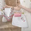 Conjunto de Verano para Niñas 2026 Nuevo Elegante Vestido con Tiras de Bufanda de Seda Falda Bordada Infantil Conjunto Casual de Dos Piezas