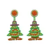 Pendientes de Navidad transfronterizos europeos y americanos, pendientes clásicos de árbol de Navidad con cuentas de metal, pendientes de moda de reno y lazo con pedrería