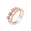 Anel Aberto Estilo Coreano Doce e Cool Dedo Indicador Ouro Rosa 925 Micro-Incustado Zircônia Anel Ajustável Simples Elegante Feminino