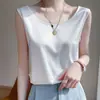 Camisola sin mangas de color liso para mujer, con tirante ancho en el hombro y cuello redondo, para uso casual, con caída sedosa, nueva para primavera y verano