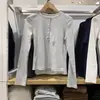 Camiseta de Moda para Mujer con Cuello Henley de Canalé / Manga Larga Casual Ajustada Reductora Camiseta Base Superior 26 Estilos Nuevos 487908