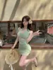 Estilo puro y seductor, vestido halter que realza la figura, nueva colección de verano para mujer, con patchwork de malla y encaje, corto y ajustado