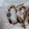 Reloj de Pulsera para Niños Estilo Étnico Retro Dibujos Animados Gato Negro con Cuentas Dial Pequeño Simple Nicho Accesorios