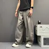 Calça Longa Plissada Diagonal com Botões, Unissex Casual Solta de Perna Larga Versátil Estilo Old Money Tendência