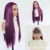 Venta directa del fabricante: Peluca de encaje morado oscuro 13*4 frontal de encaje cabello largo lacio peluca de fibra sintética de alta temperatura
