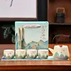 Juego de Té Qianli Jiangshan Cultural y Creativo Tendencia Nacional Pintado a Mano con Tetera de Asa Regalo de Kung Fu para Negocios Caja de Regalo Souvenir Cerámica