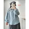 Outono e Inverno Novas Roupas Femininas Estilo Floresta Gola com Renda Flor Bordada Patchwork Camisa Solta Redutora de Idade Manga Longa Venda por Atacado